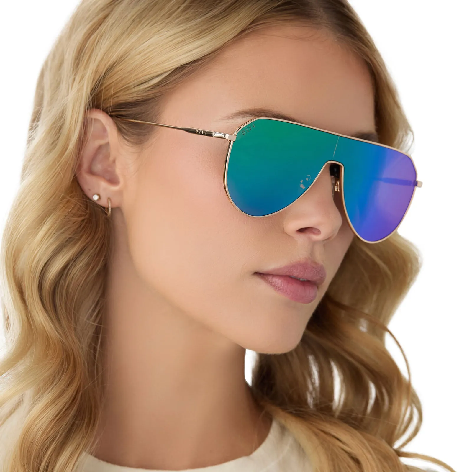 DASH SHIELD - GOLD   GREEN MIRROR SUNGLASSES