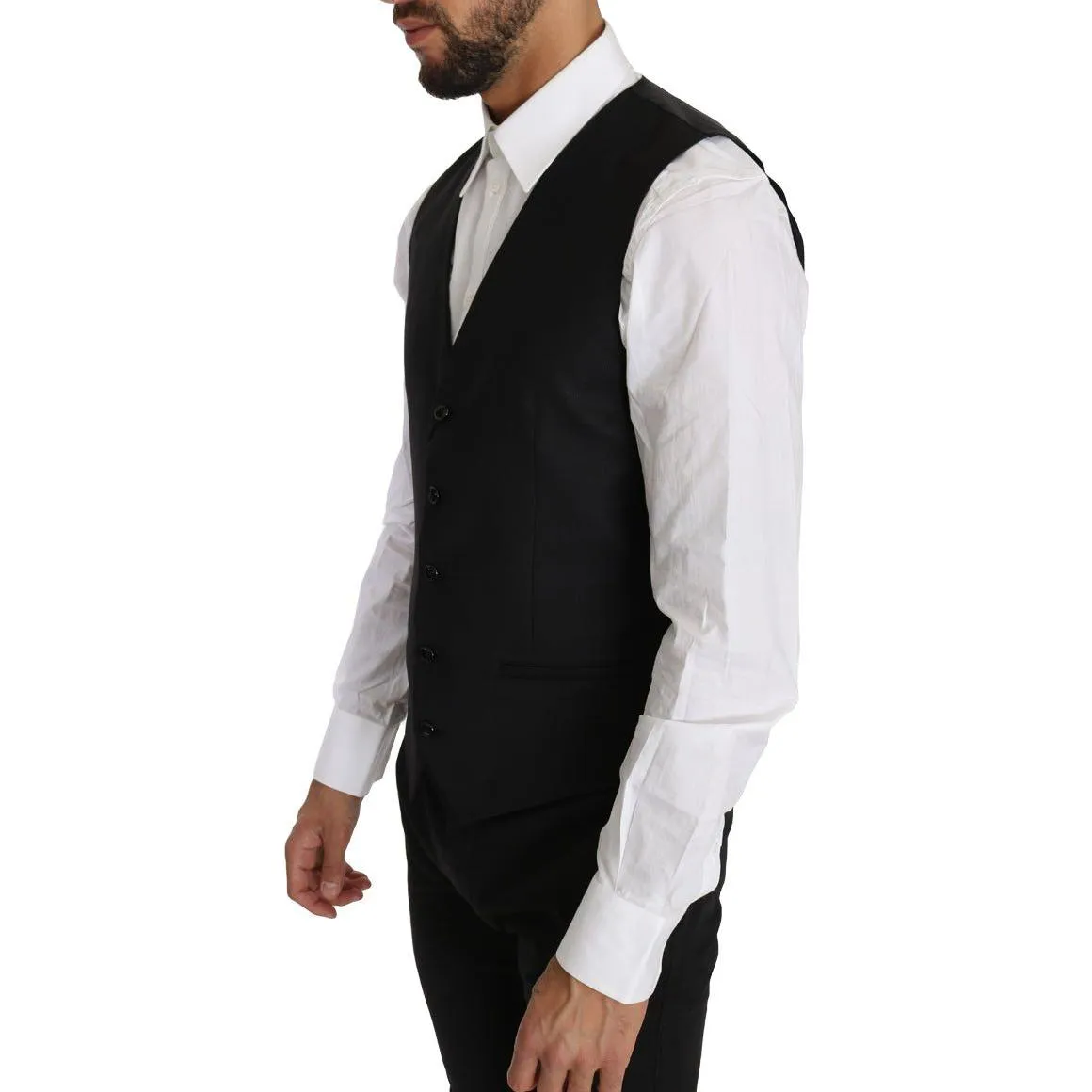 Dolce & Gabbana Sleek Black Wool-Silk Formal Vest