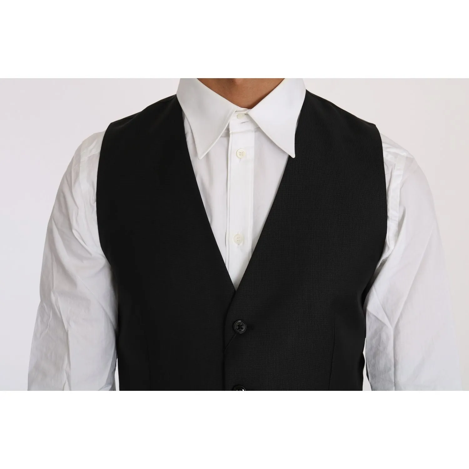 Dolce & Gabbana Sleek Black Wool-Silk Formal Vest