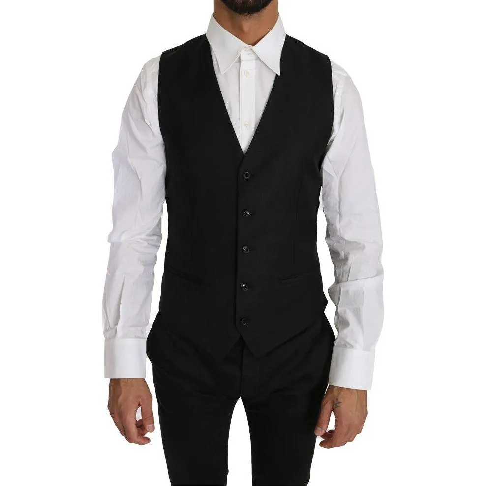 Dolce & Gabbana Sleek Black Wool-Silk Formal Vest