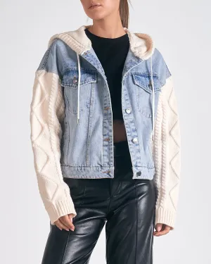 Elan Hooded Sweater Mix Denim Jacket