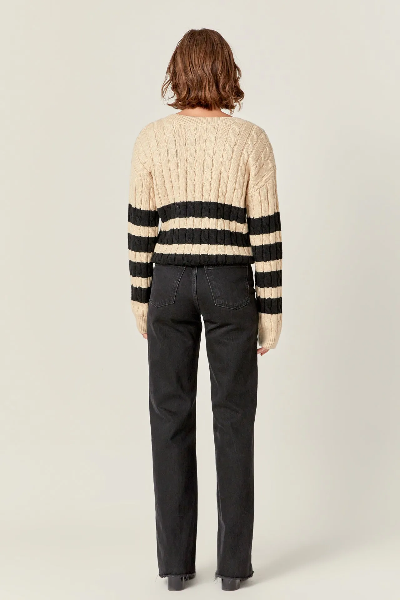 English Factory - Striped Cable Knit Sweater