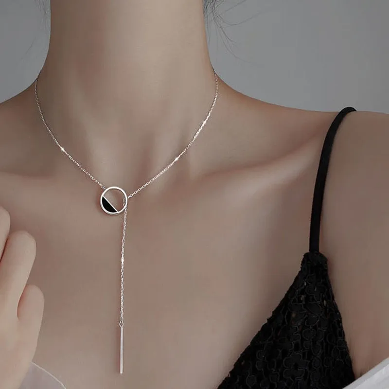 Fashion Jewelry Hollow Black Round Necklace for Women  in 925 Sterling Silver