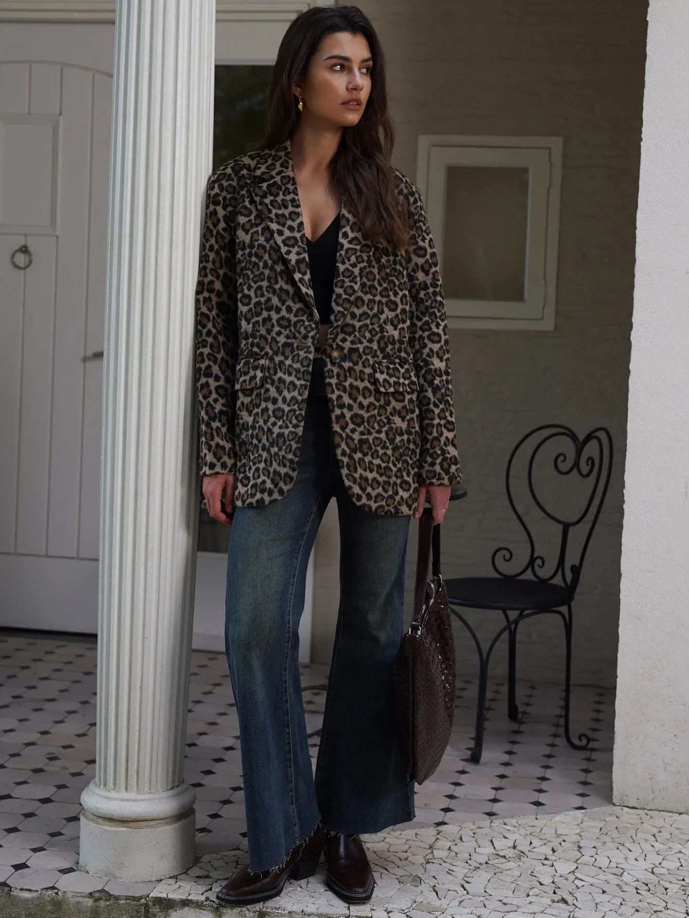 Fashionkova 2024 Fall / Autumn Winter New Women Fashion Basic Leopard Jacket Basic Blazer