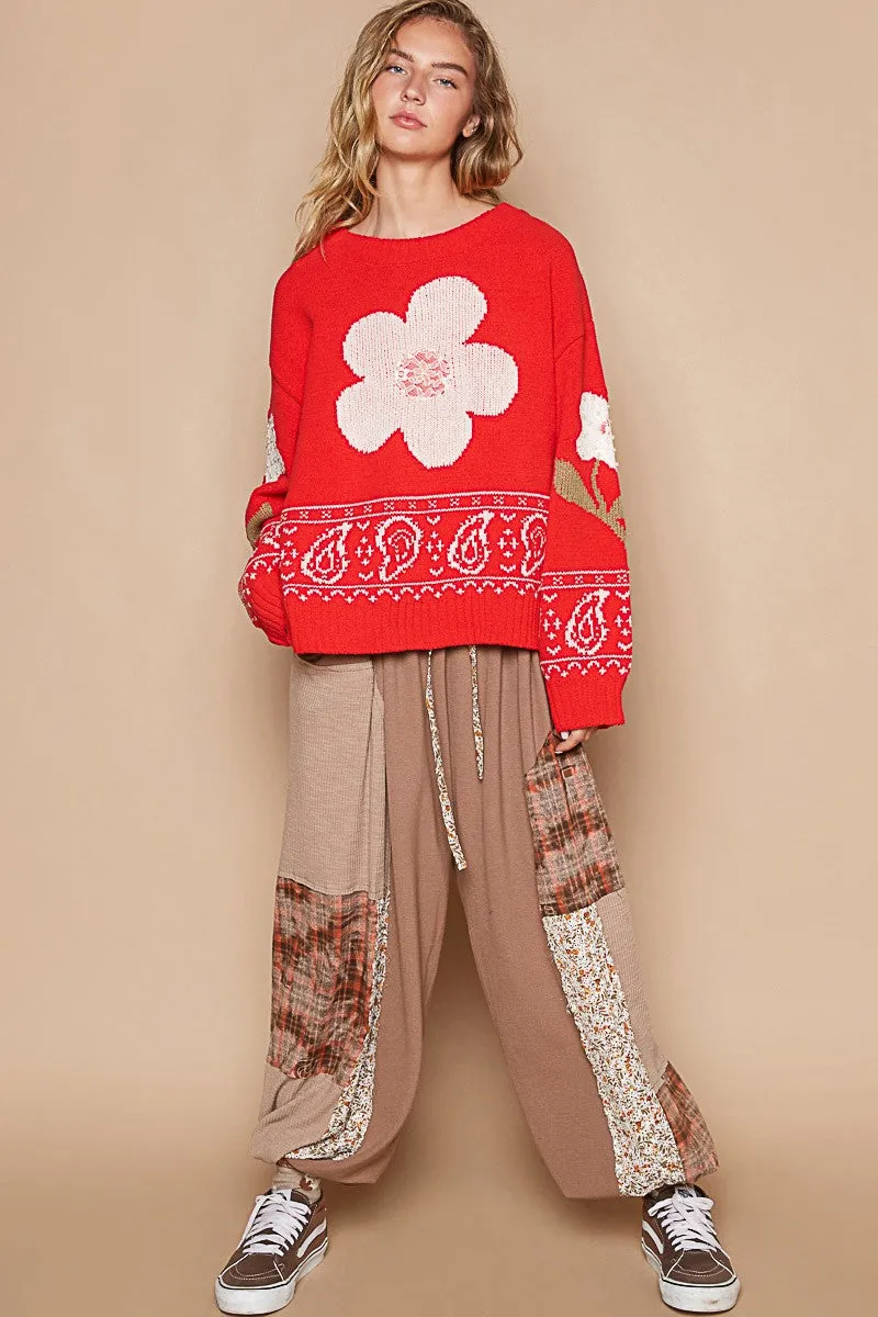 Flower Lace Patch Long Sleeve Sweater