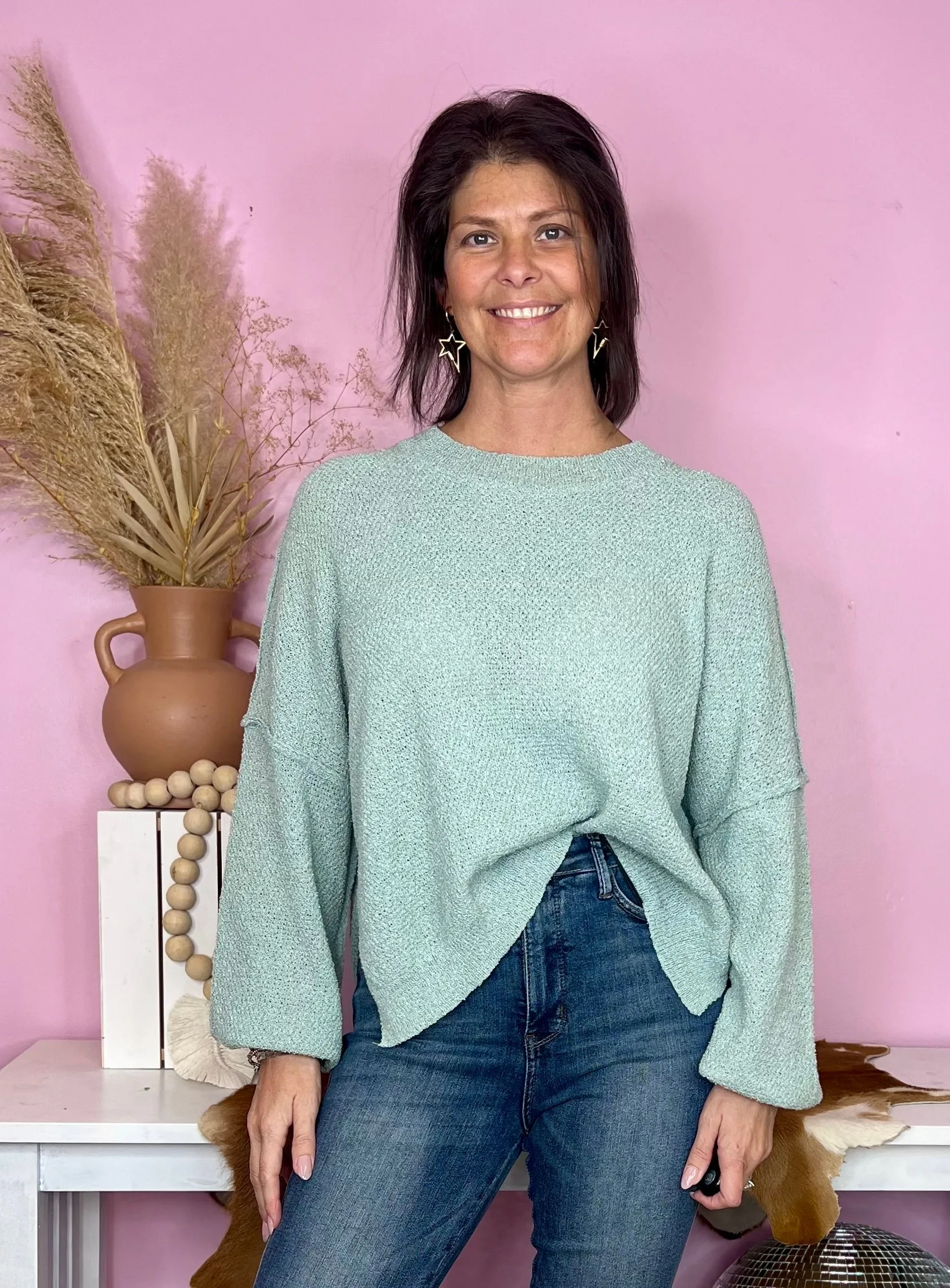 Forever And Ever Sage Knit Long Sleeve Sweater Top