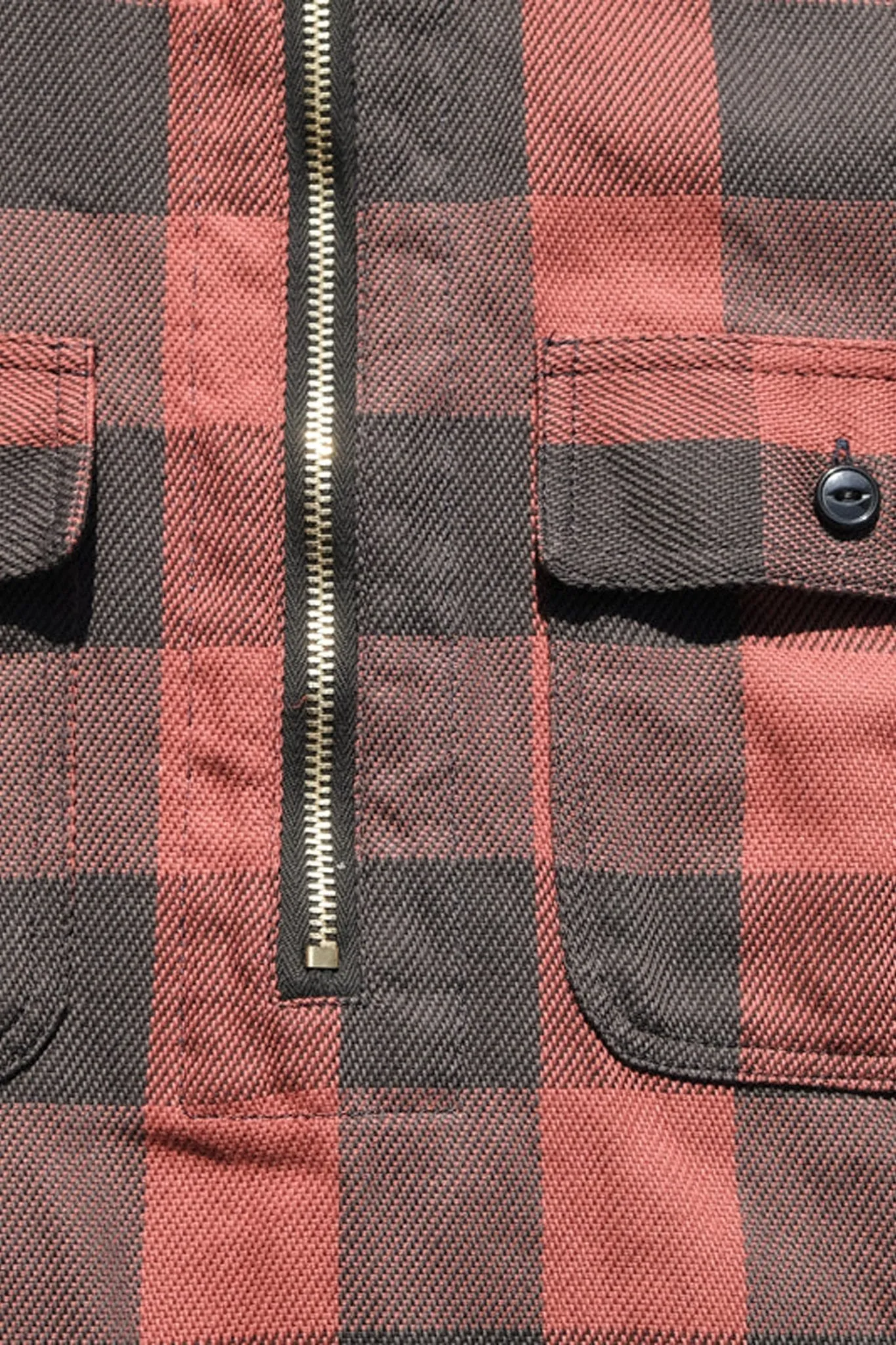 Fullcount Half Zip Pullover Classic Buffalo Check Flannel Shirt - Burgundy