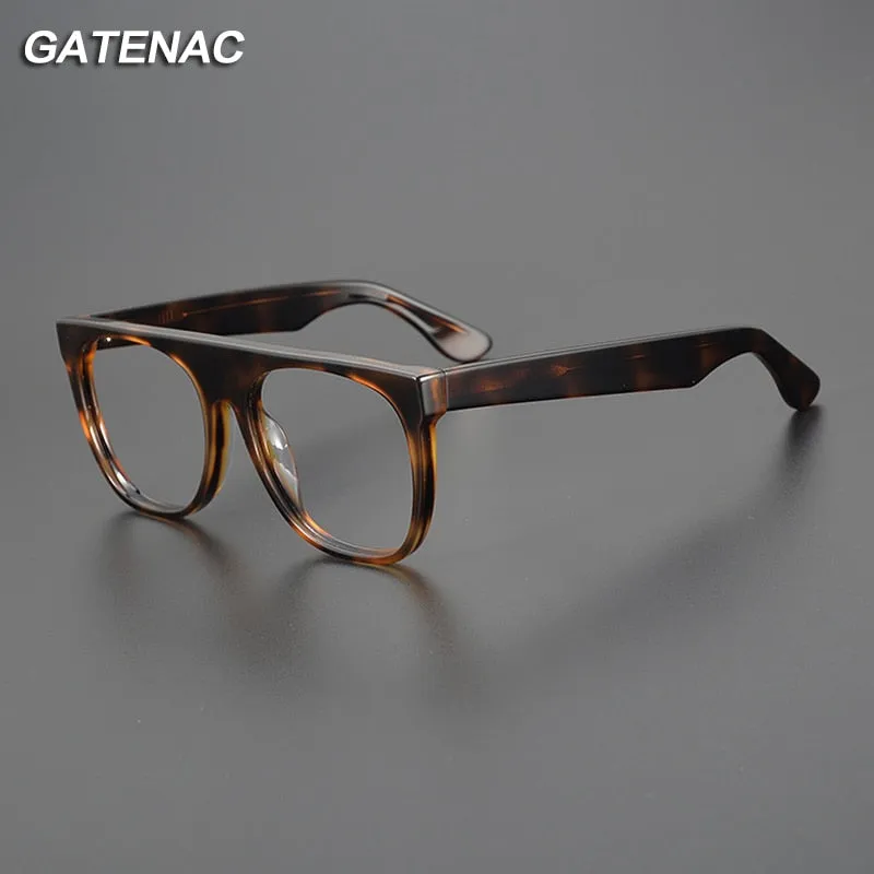 Gatenac Unisex Full Rim Flat Top Round Acetate Eyeglasses Gxyj1056