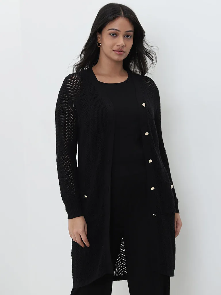 Gia Black Knitted Cotton Cardigan