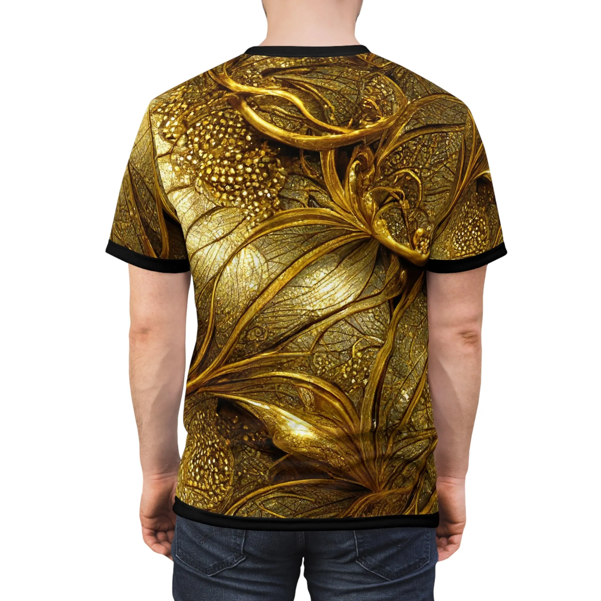 Gold Foil T-Shirt Unisex Tee All Over Print T-Shirt Decorative Gold Tee Unisex T-Shirt Gold Print Tee | X3336