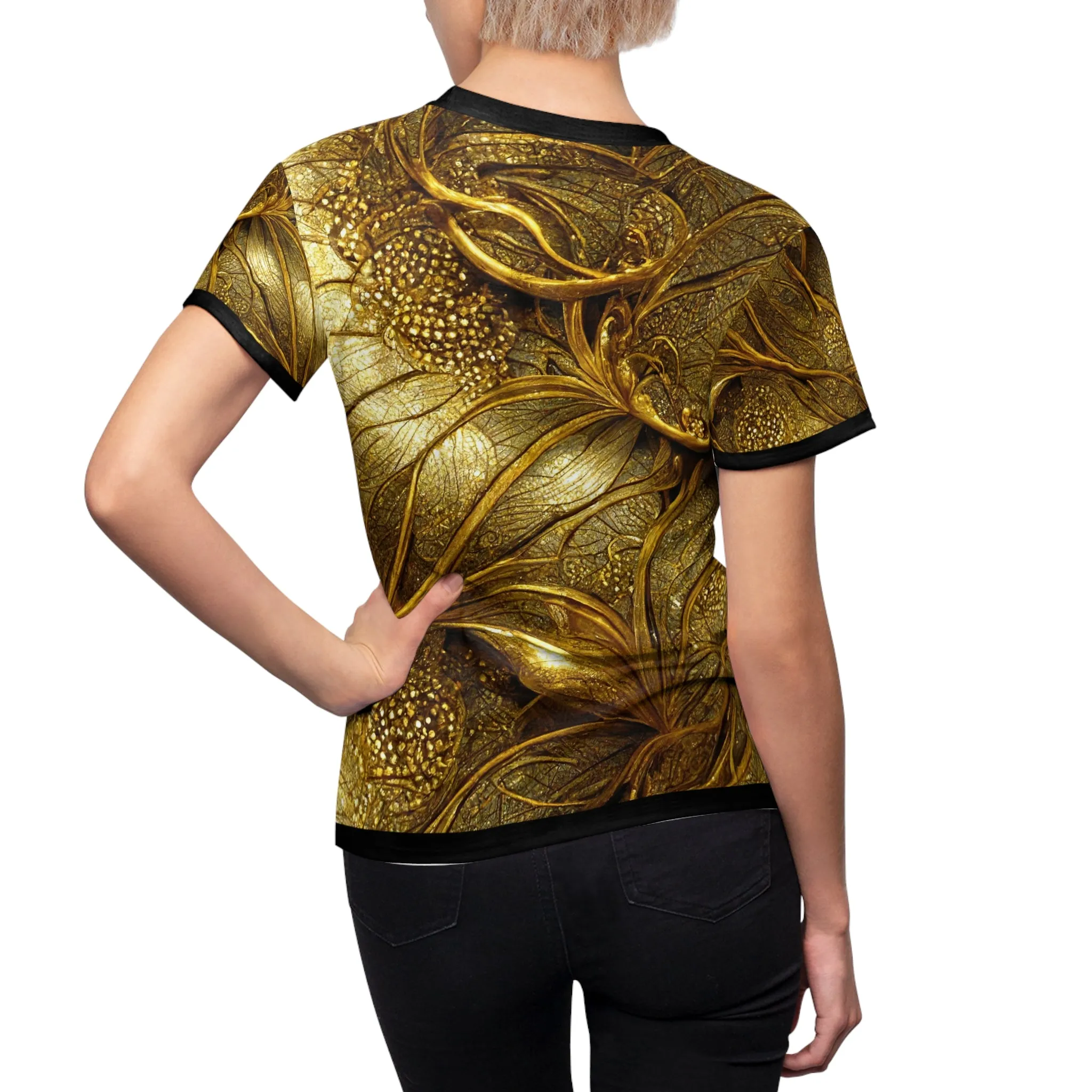 Gold Foil T-Shirt Unisex Tee All Over Print T-Shirt Decorative Gold Tee Unisex T-Shirt Gold Print Tee | X3336