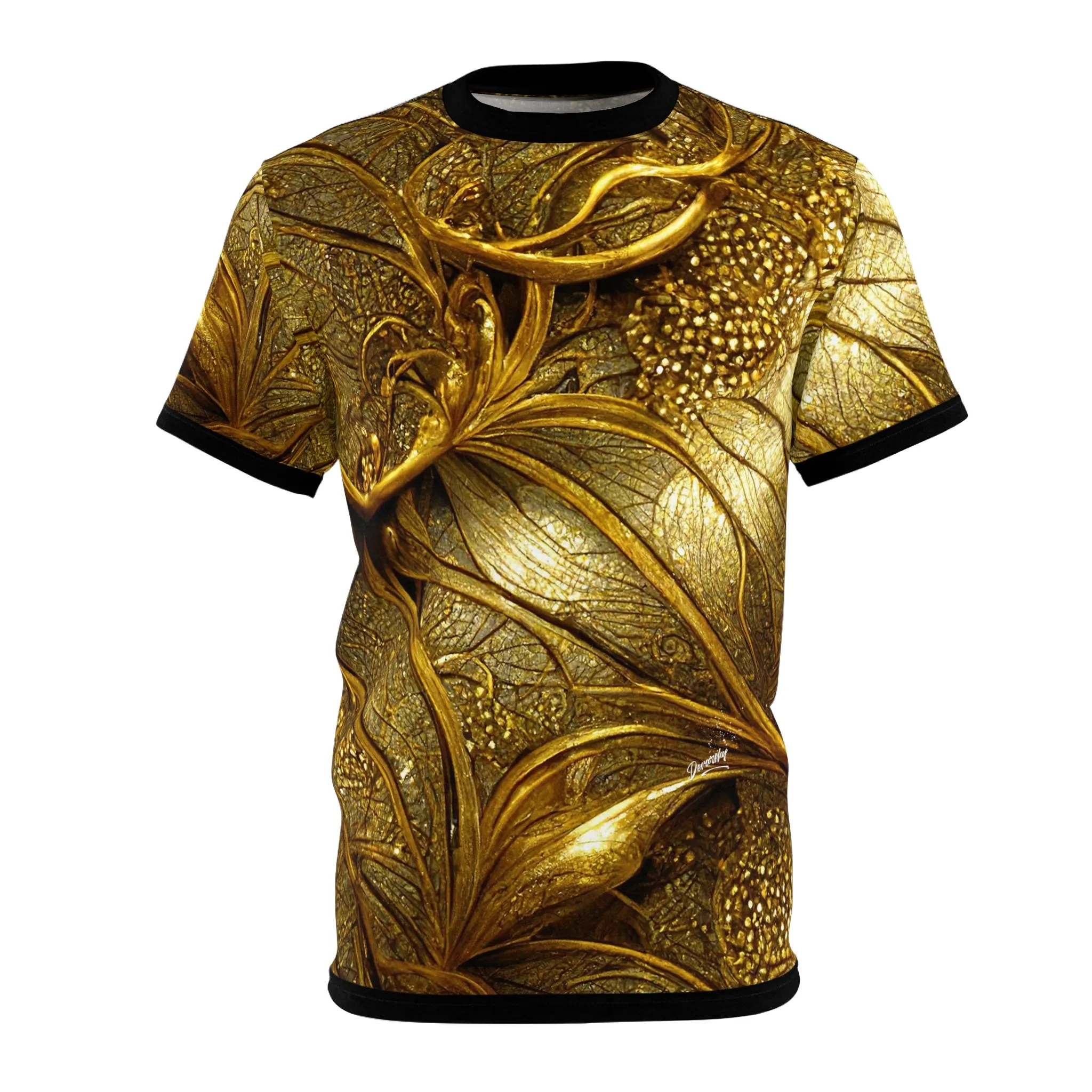 Gold Foil T-Shirt Unisex Tee All Over Print T-Shirt Decorative Gold Tee Unisex T-Shirt Gold Print Tee | X3336