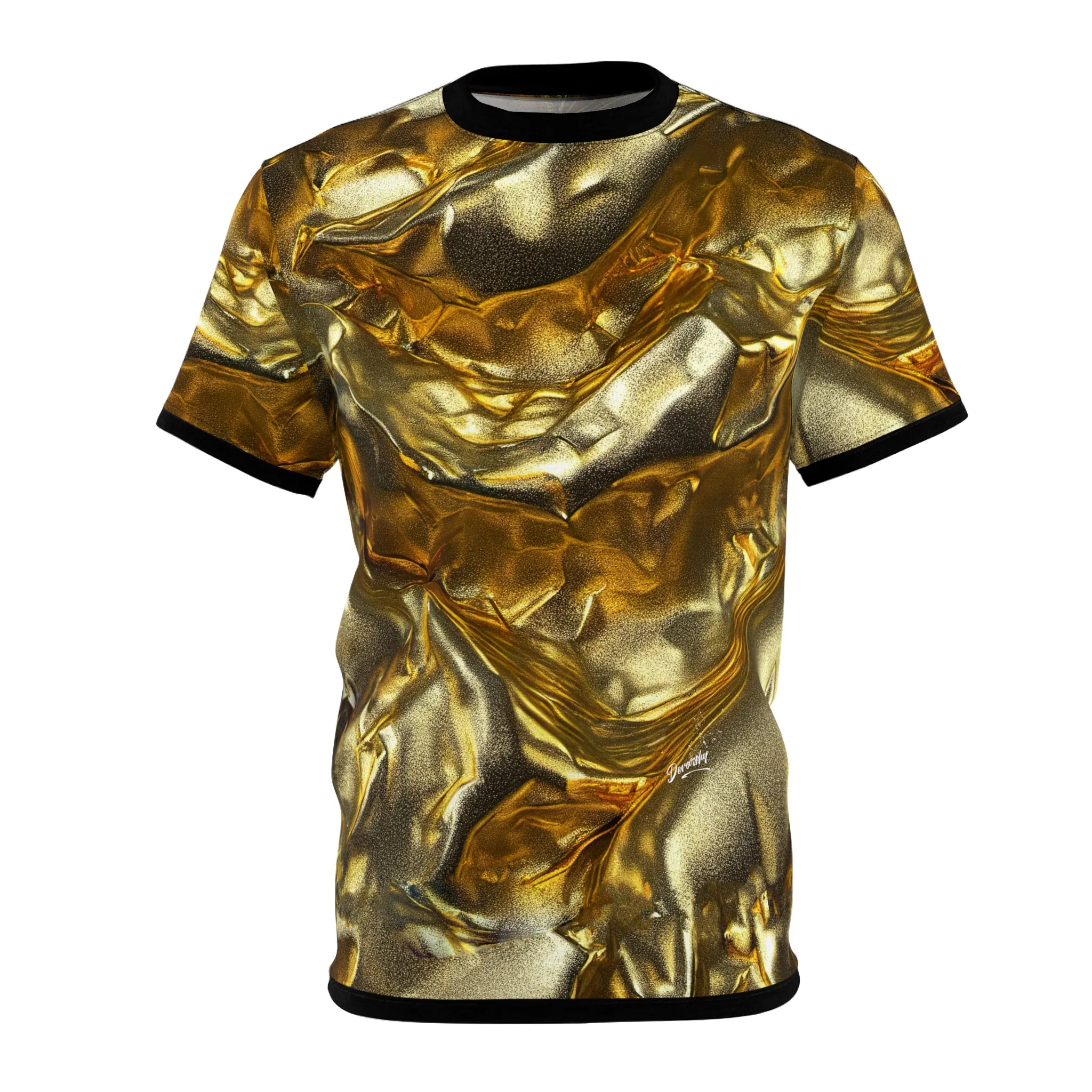 Gold Print T-Shirt Unisex All Over Print Tee Gold Foil Print T-Shirt Unisex Golden Tee | X3337