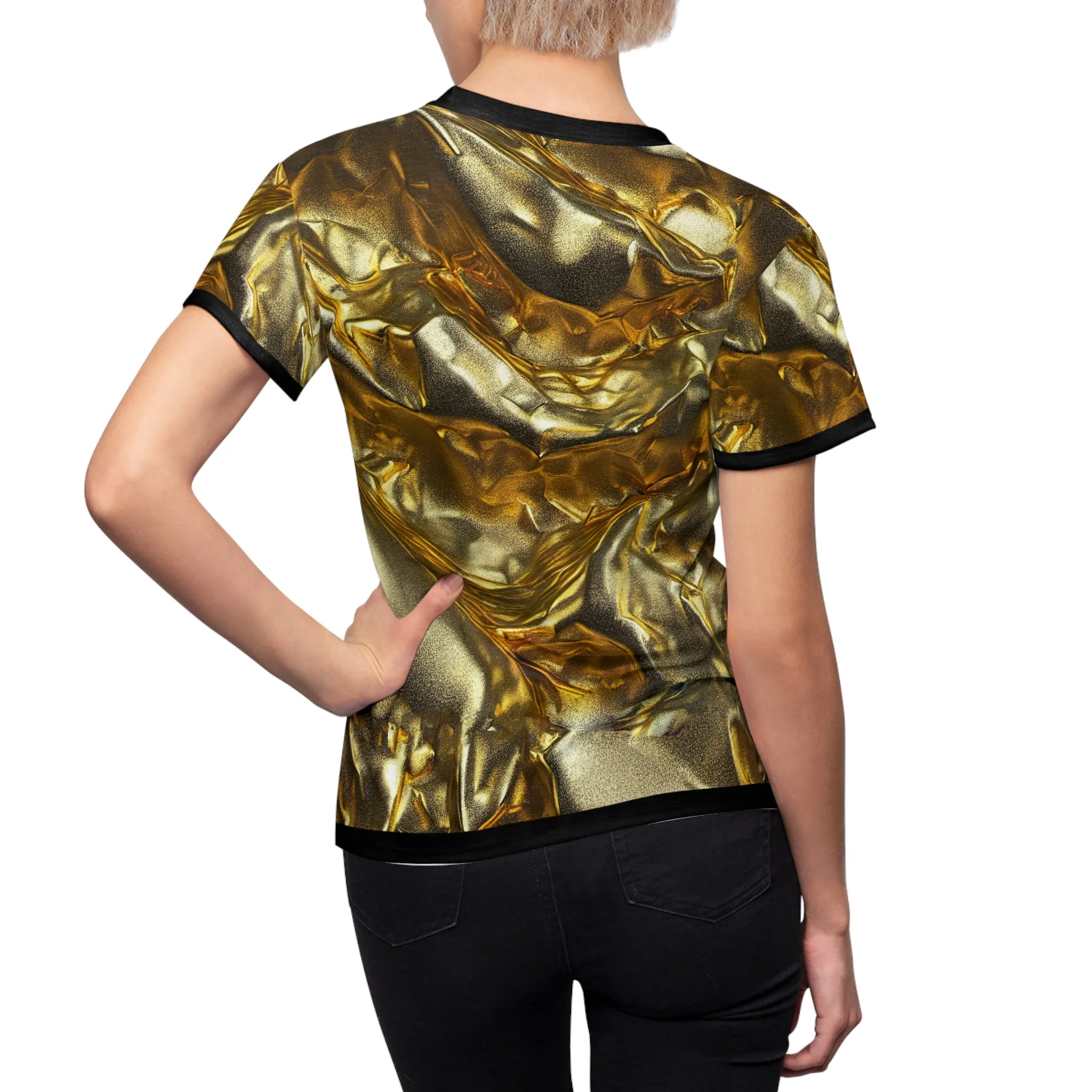 Gold Print T-Shirt Unisex All Over Print Tee Gold Foil Print T-Shirt Unisex Golden Tee | X3337