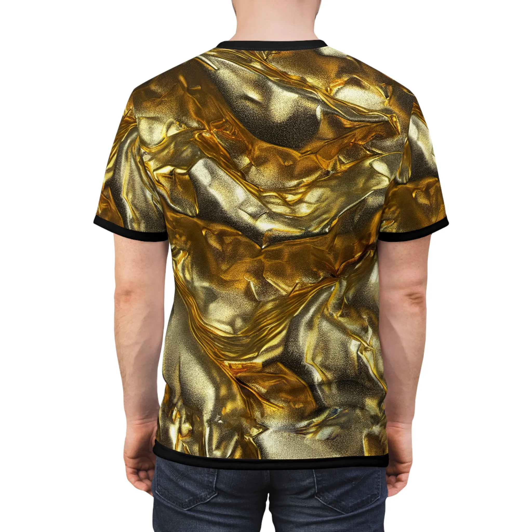 Gold Print T-Shirt Unisex All Over Print Tee Gold Foil Print T-Shirt Unisex Golden Tee | X3337