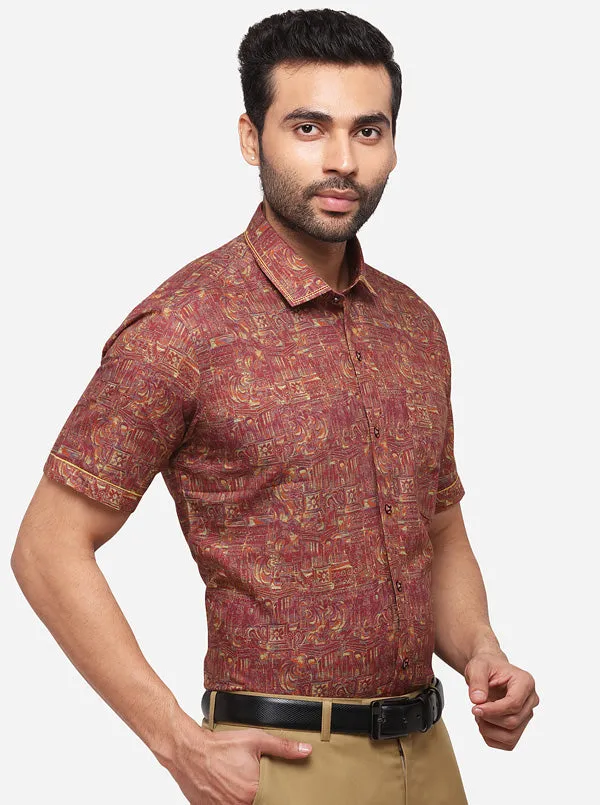 Gold Printed Slim Fit Party Wear Shirt | JB Studio