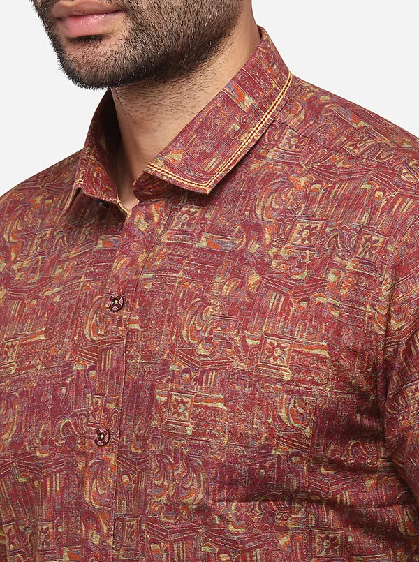 Gold Printed Slim Fit Party Wear Shirt | JB Studio