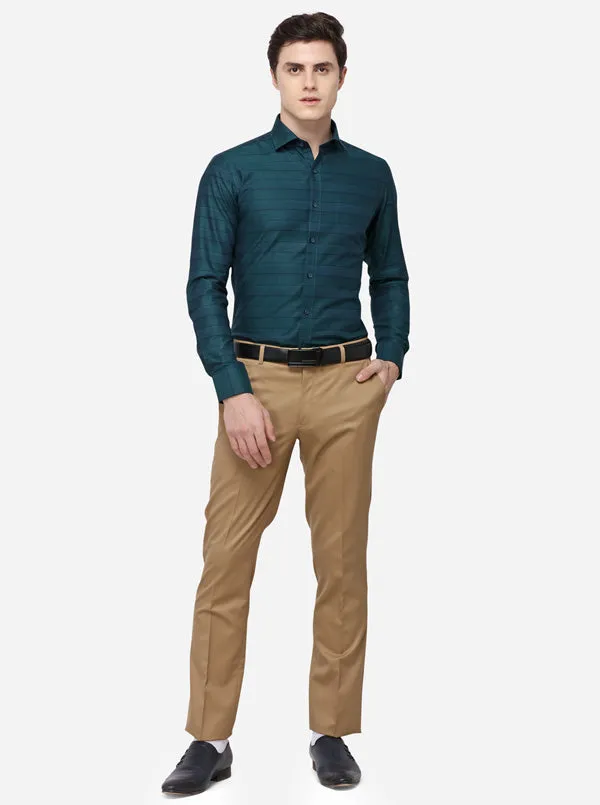 Green Striped Slim Fit Formal Shirt | JadeBlue