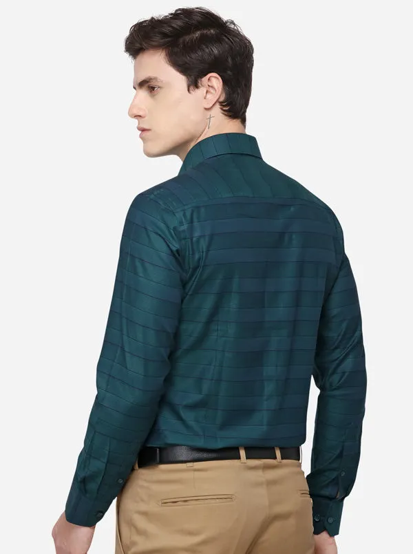 Green Striped Slim Fit Formal Shirt | JadeBlue