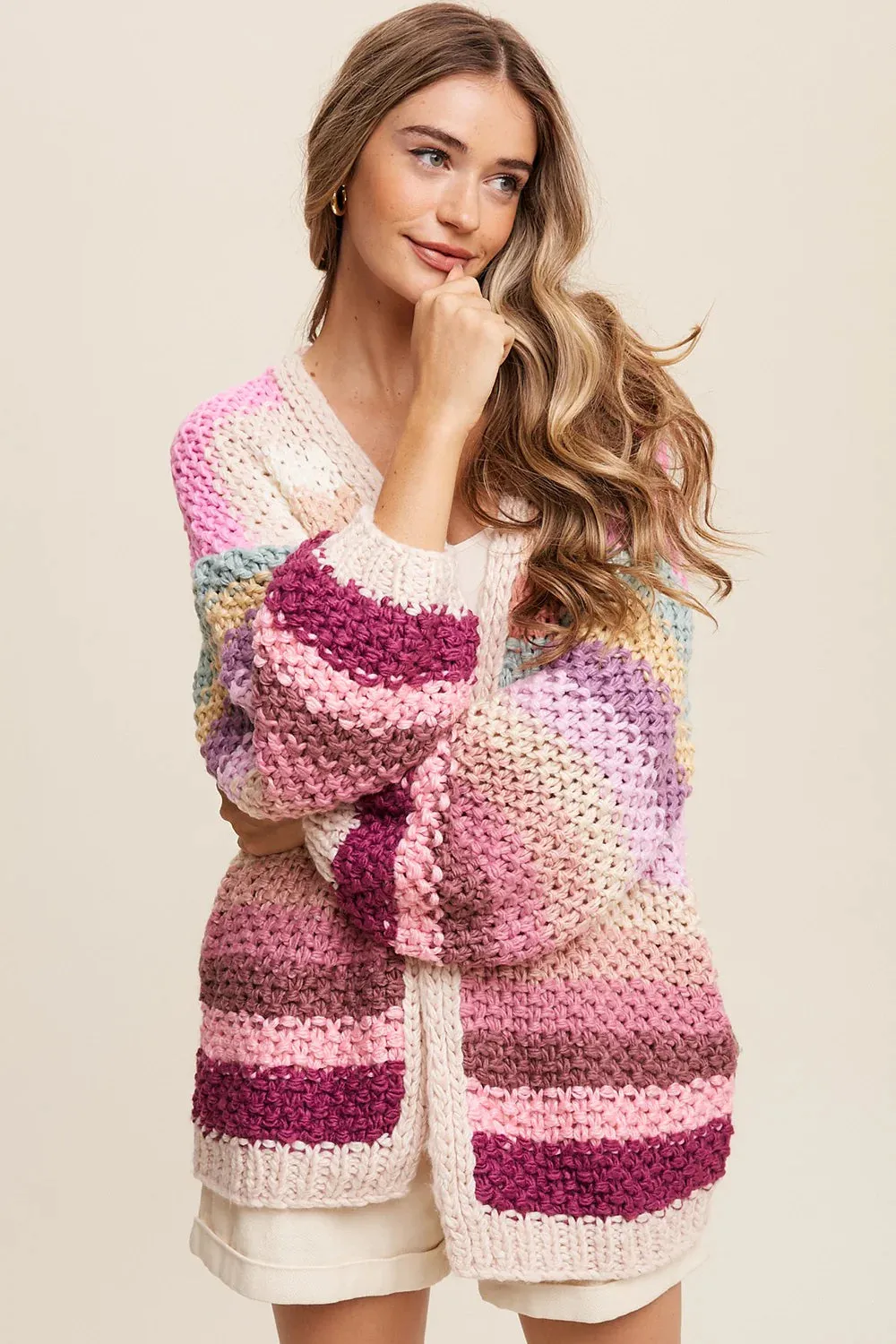 Hand Crocheted Chunky Oversized Striped Cardigan Sweater