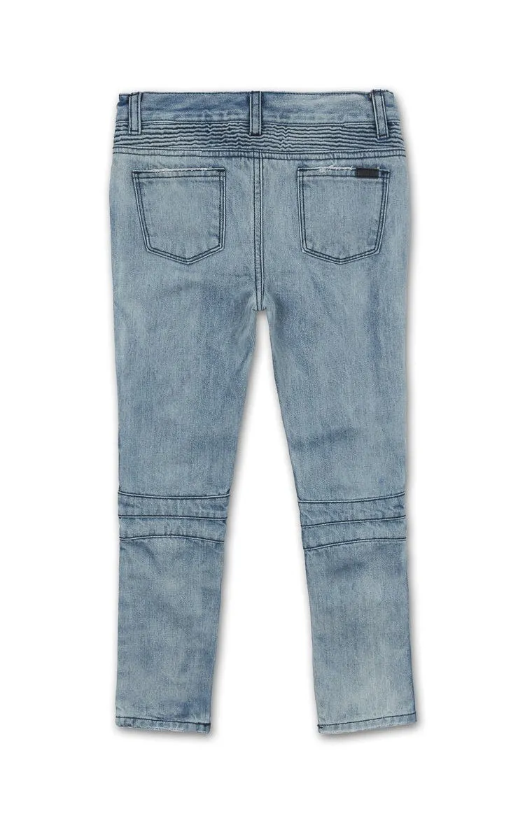 Haus of JR Clayton Distressed Biker Denim Light Blue