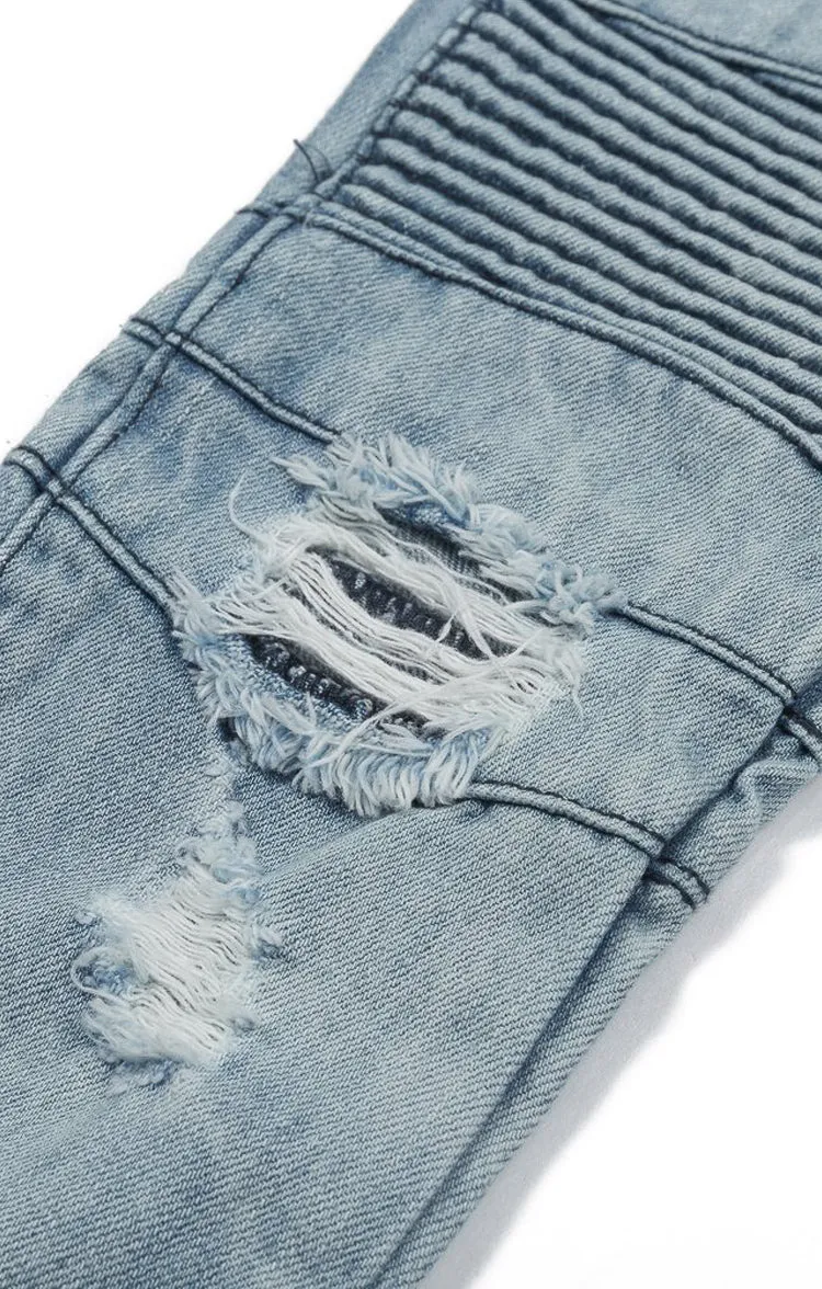 Haus of JR Clayton Distressed Biker Denim Light Blue