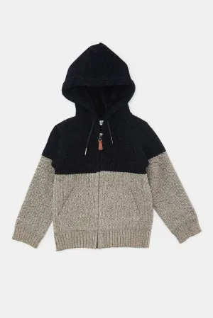 Infant Boys Black And Charcoal Hooded Cardigan