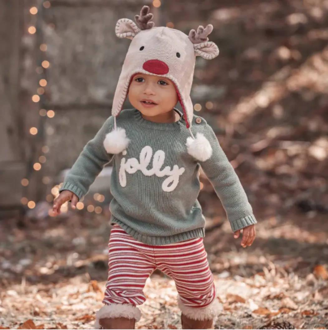 Jolly Sweater with Knit Pants & Pom Hat Set