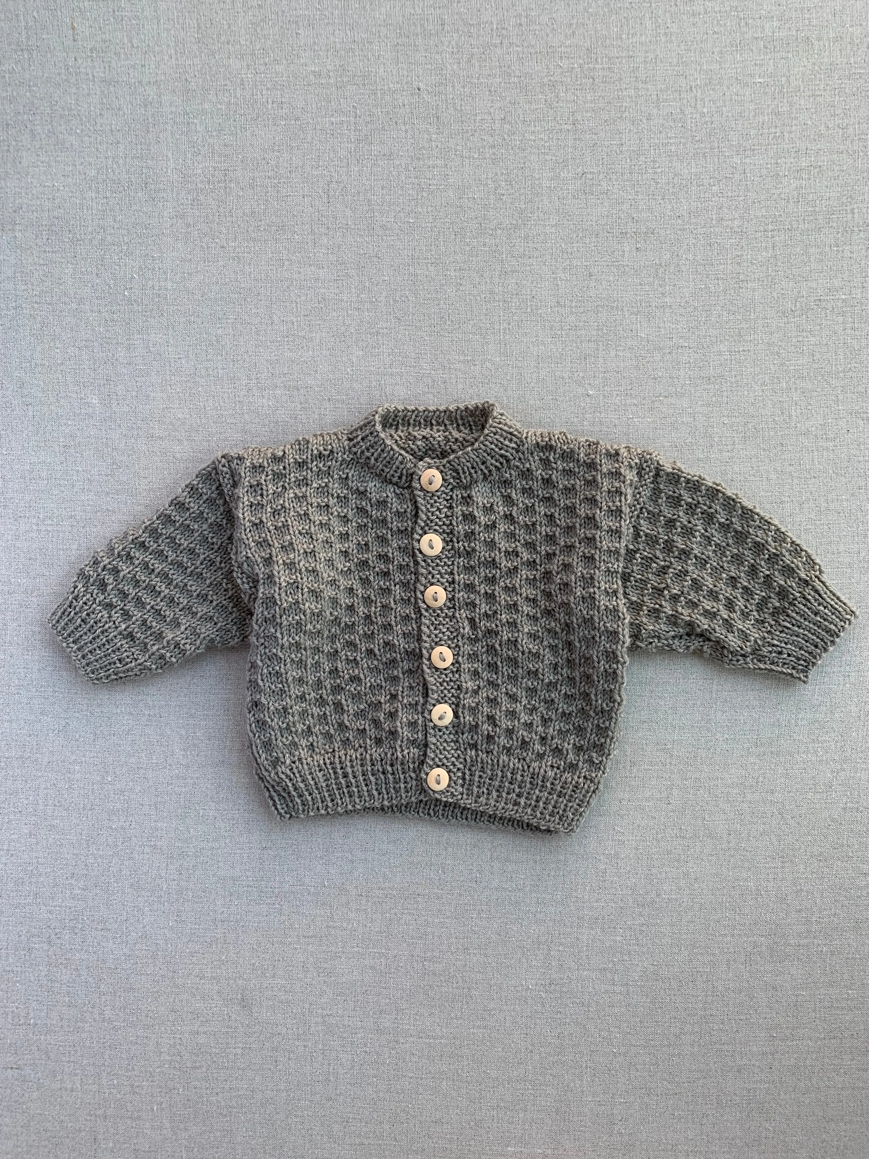 Knitted by Nana Brick Stitch Cardigan Koala 3-6M