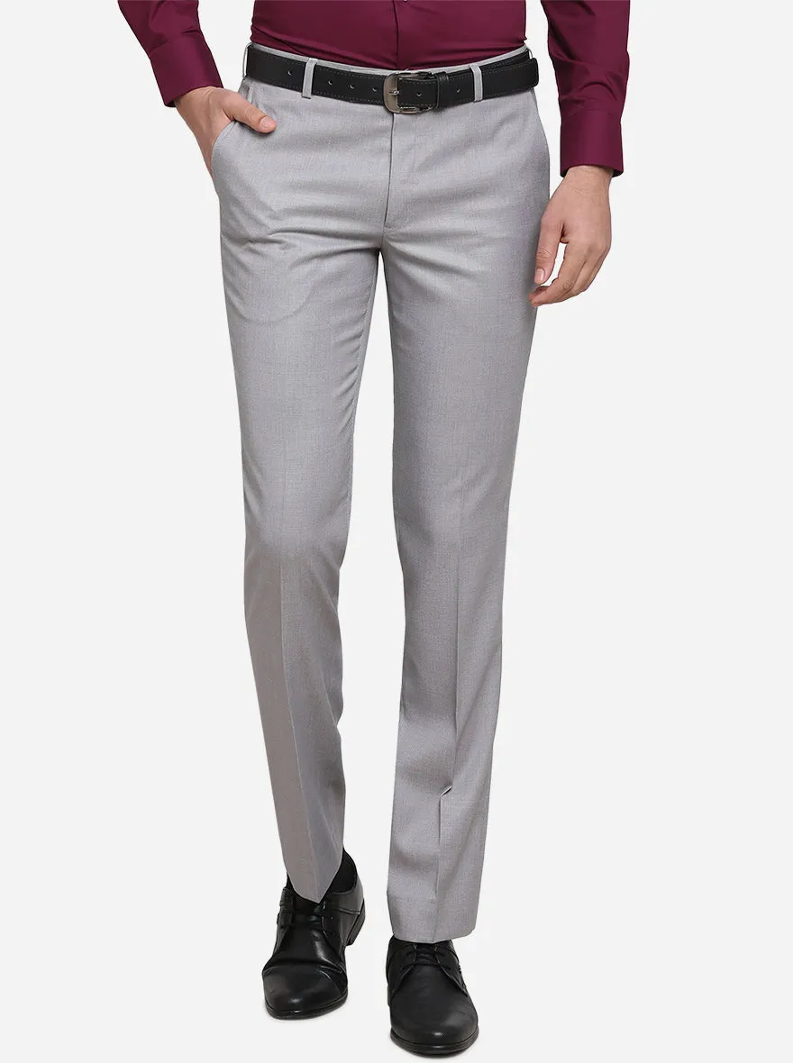 Light Grey Self Design Slim Fit Formal Trouser  | Metal