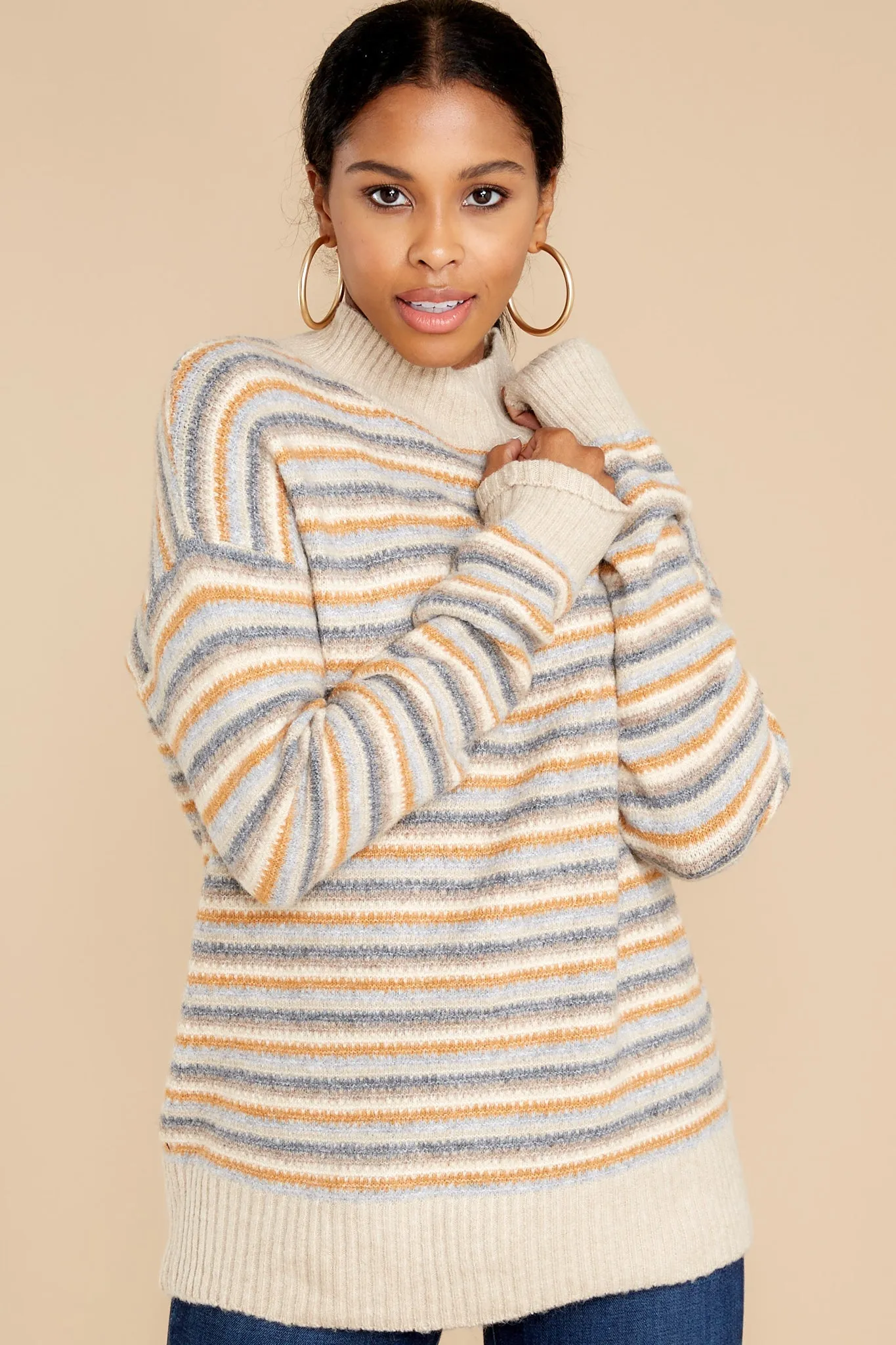 Look It Up Beige Stripe Sweater