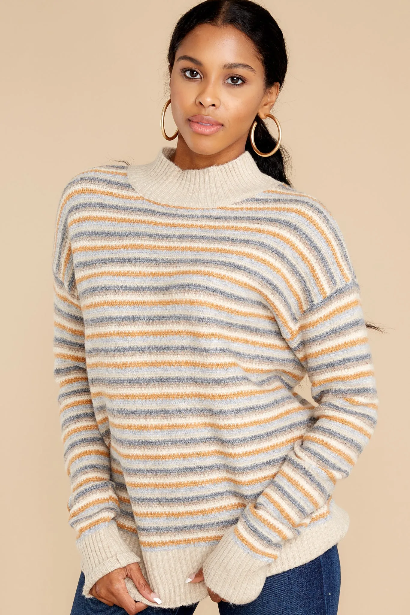 Look It Up Beige Stripe Sweater