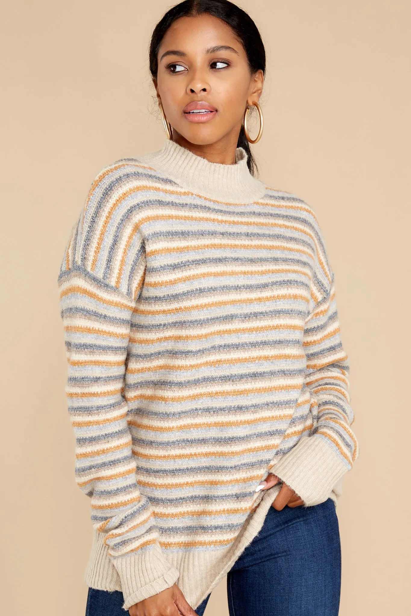 Look It Up Beige Stripe Sweater