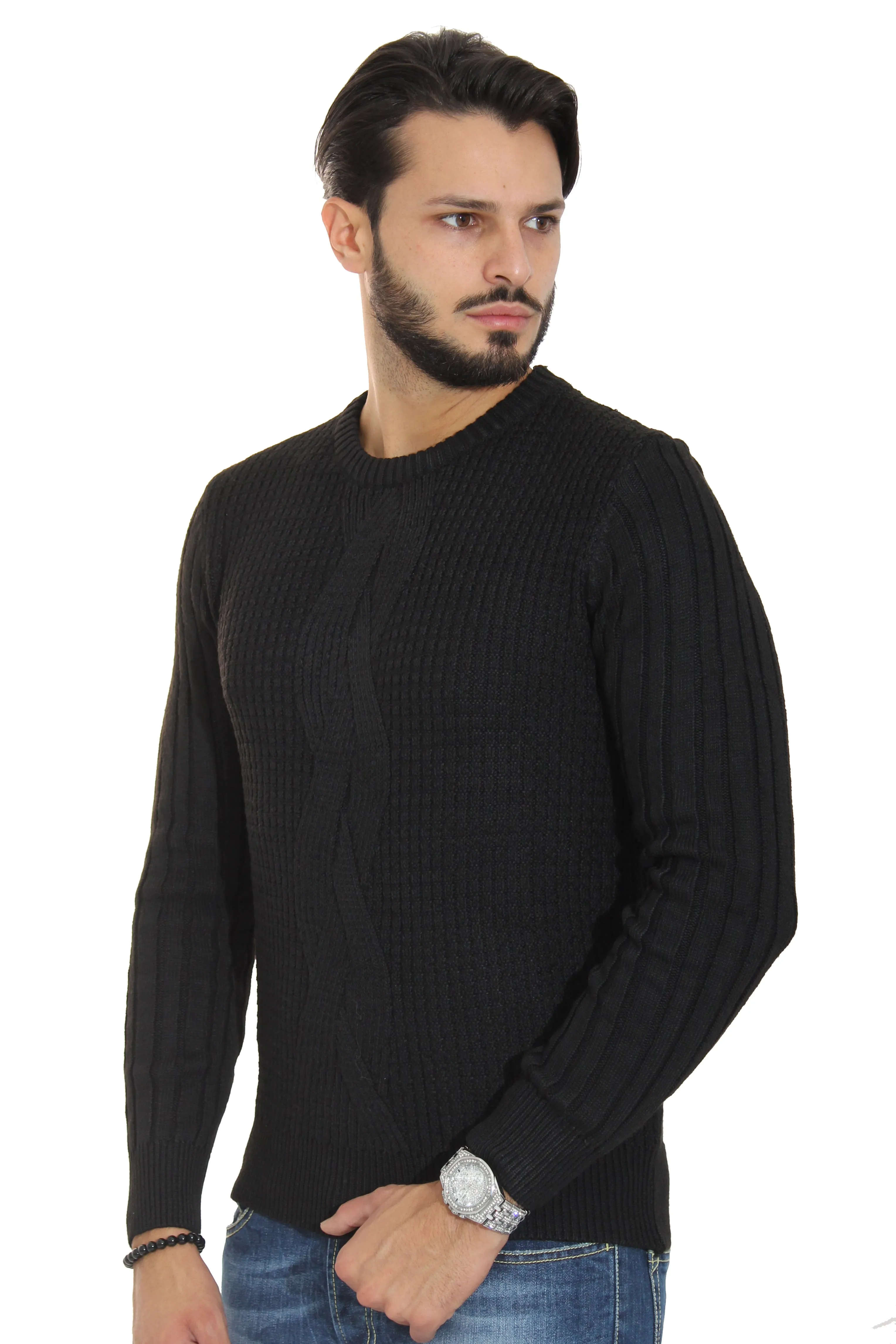 Maglione Uomo Pullover Girocollo Fantasia Treccia Art. Mg70