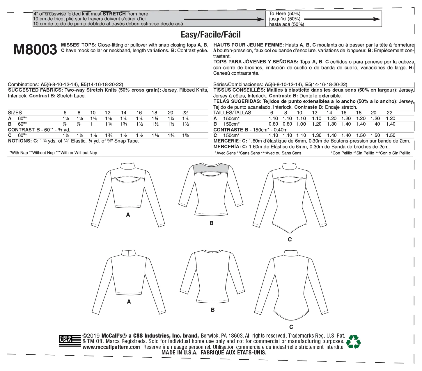 McCall's Pattern M8003 Misses' Tops