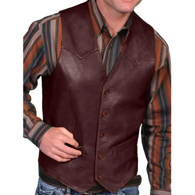 Men's Slim-fit Single-breasted Leather Vest 43641613YM