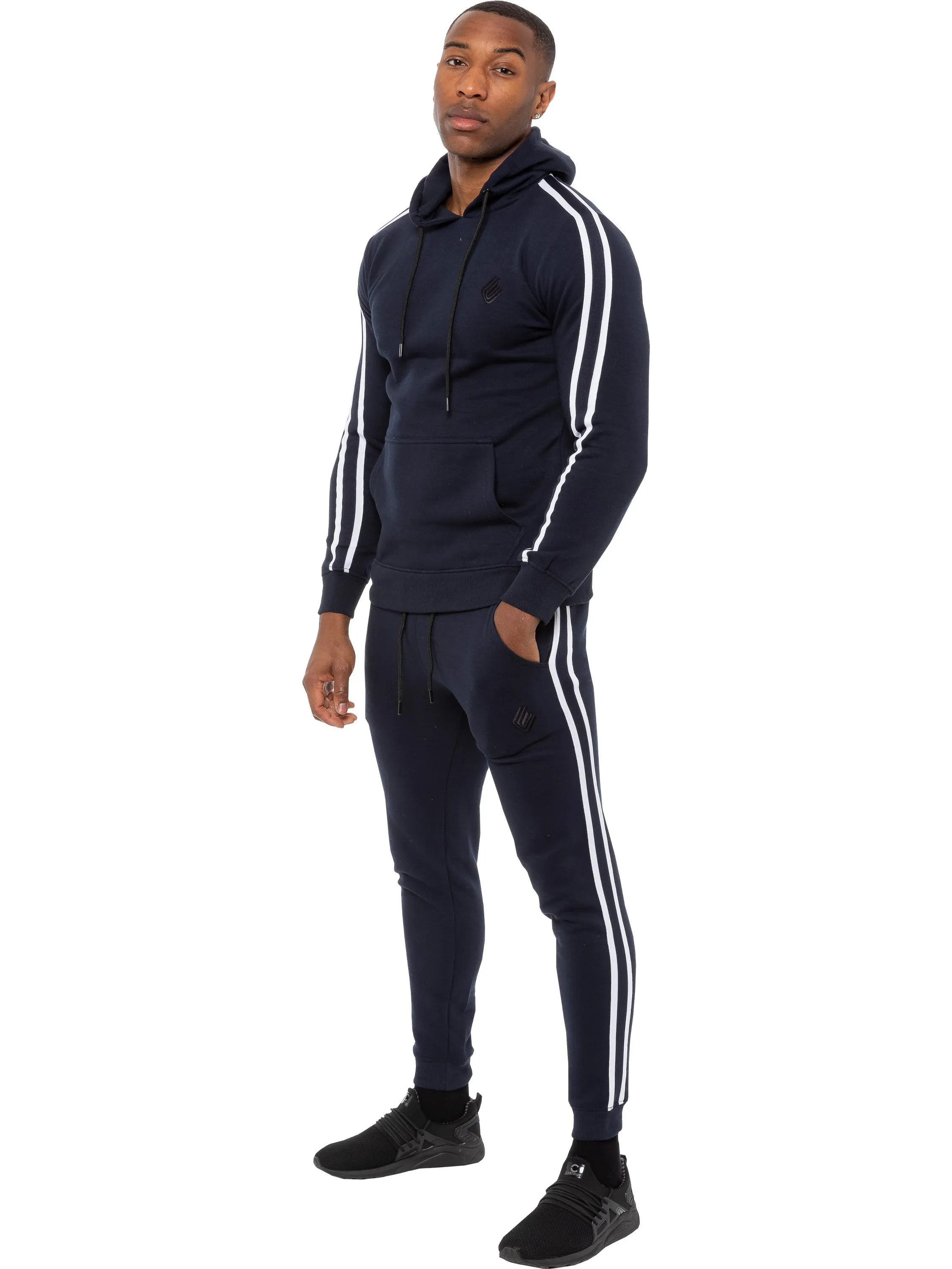 Mens Striped Fleece Pullover Hoody | Enzo Designer Menswear