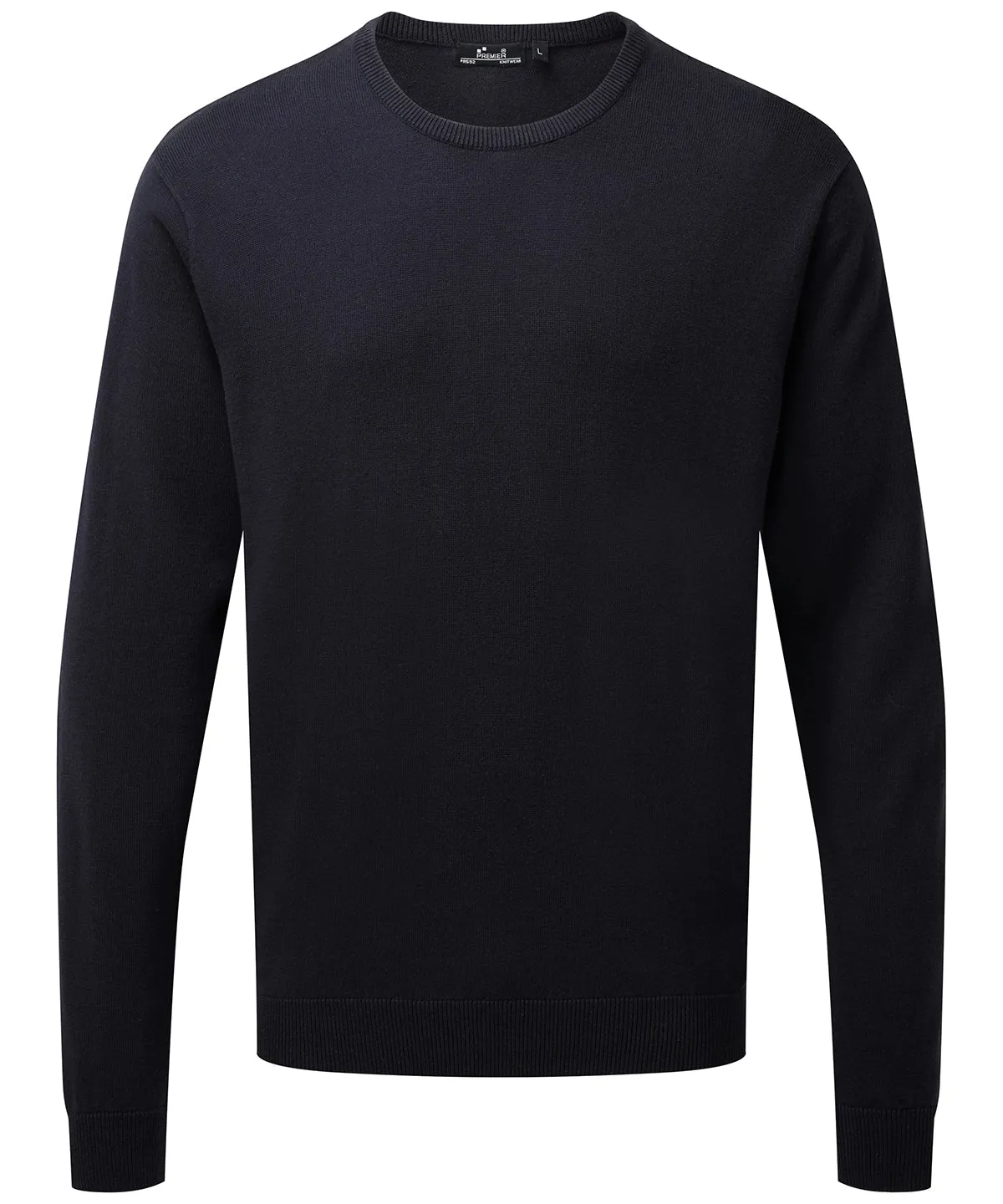 Navy - Crew neck cotton-rich knitted sweater