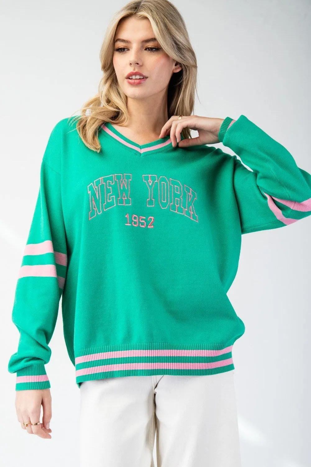 New York Varsity V-Neck Pullover