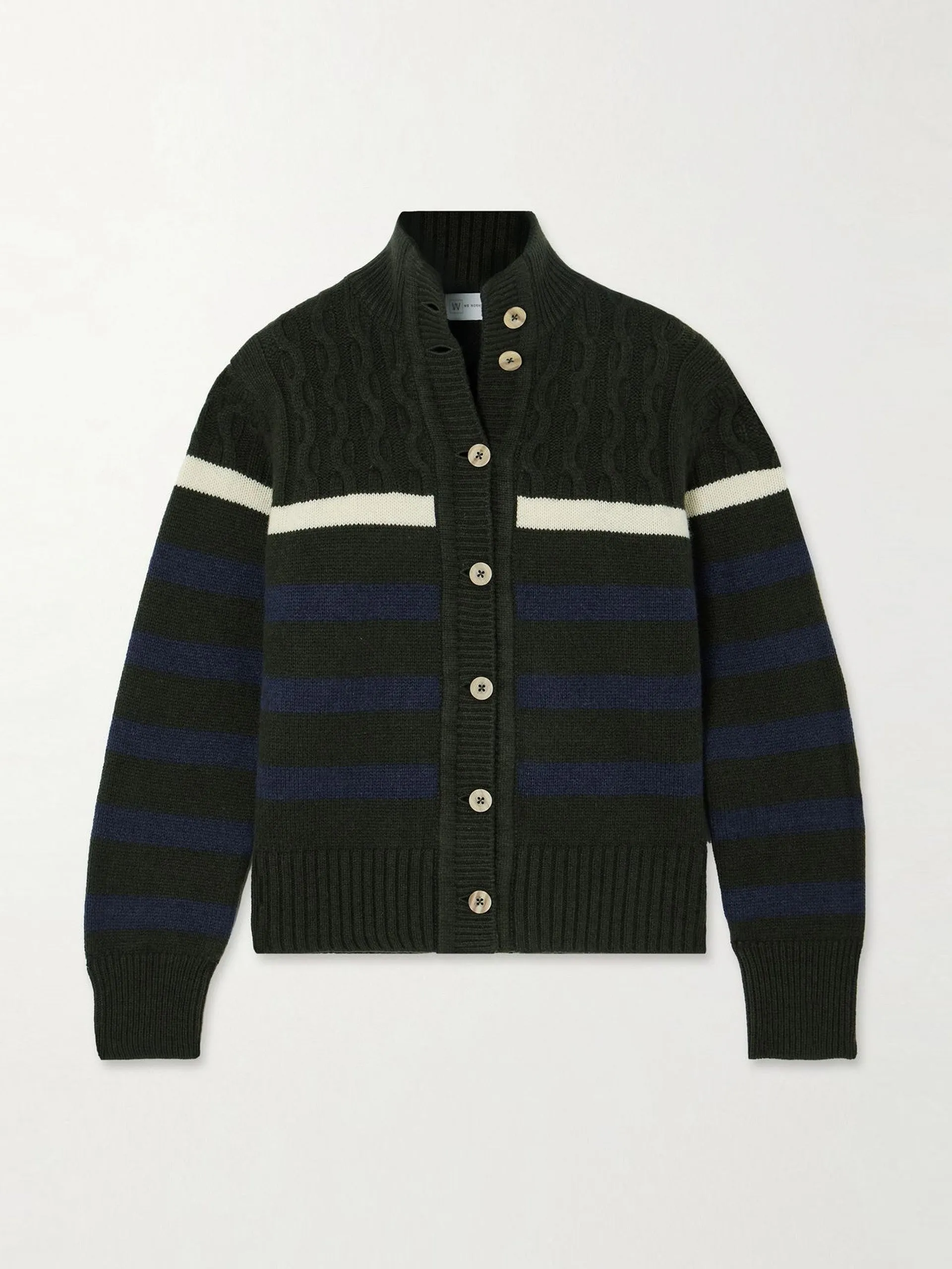 Nordkapp striped cable-knit merino wool and cashmere-blend cardigan