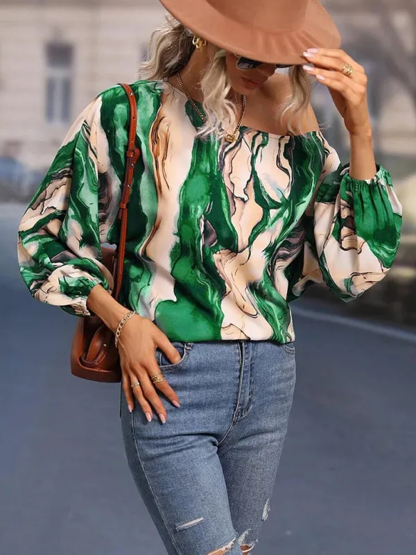 One Shoulder Loose Balloon Sleeve Shirt