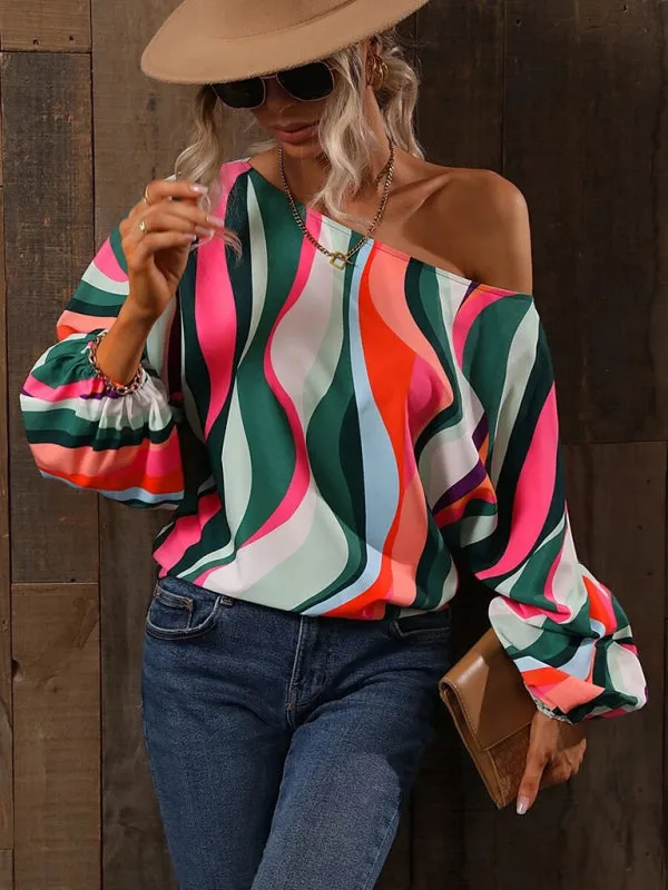 One Shoulder Loose Balloon Sleeve Shirt