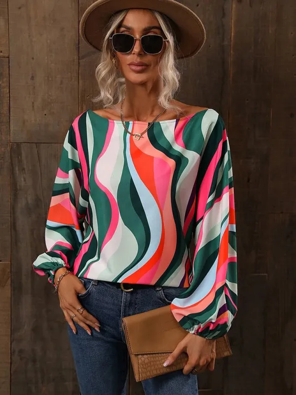 One Shoulder Loose Balloon Sleeve Shirt