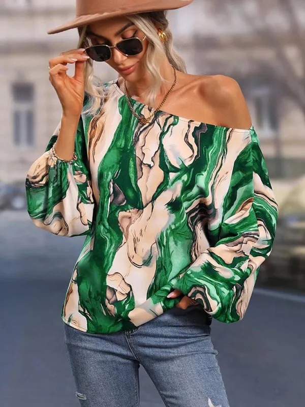 One Shoulder Loose Balloon Sleeve Shirt