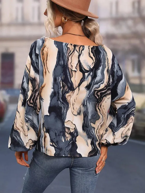 One Shoulder Loose Balloon Sleeve Shirt