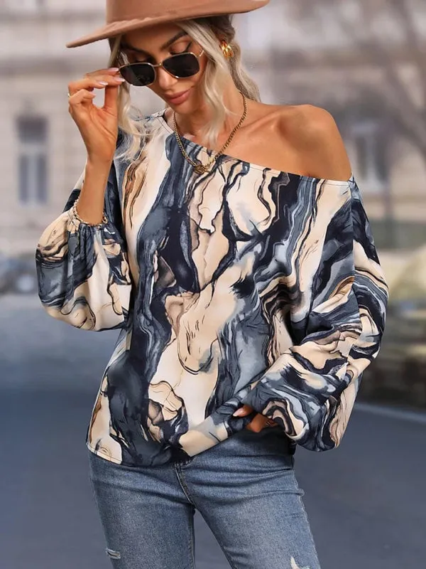 One Shoulder Loose Balloon Sleeve Shirt