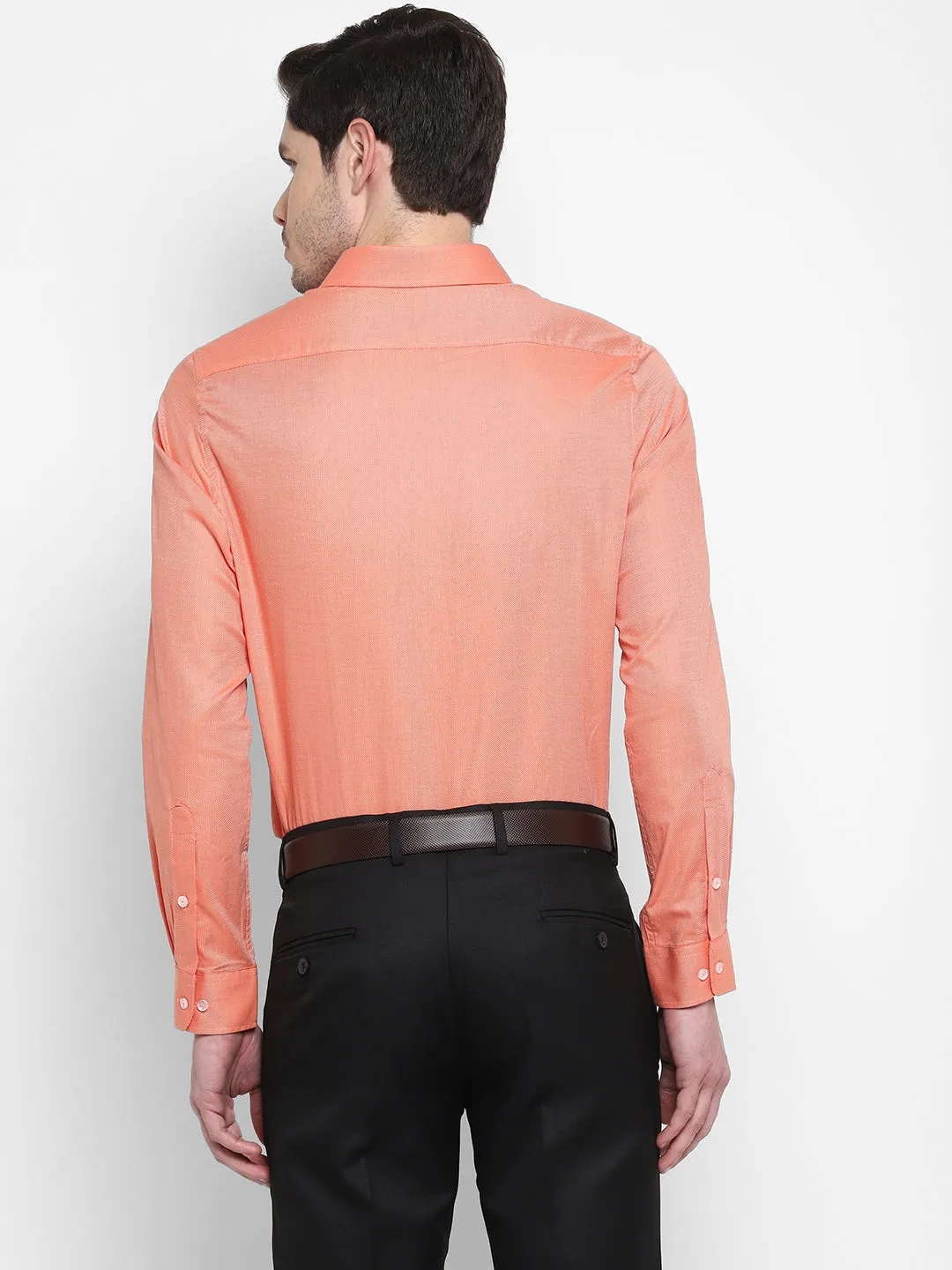 Orange Cotton Self Design Slim Fit Shirt