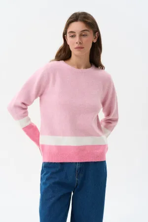 Pink Color Block Knit Sweater