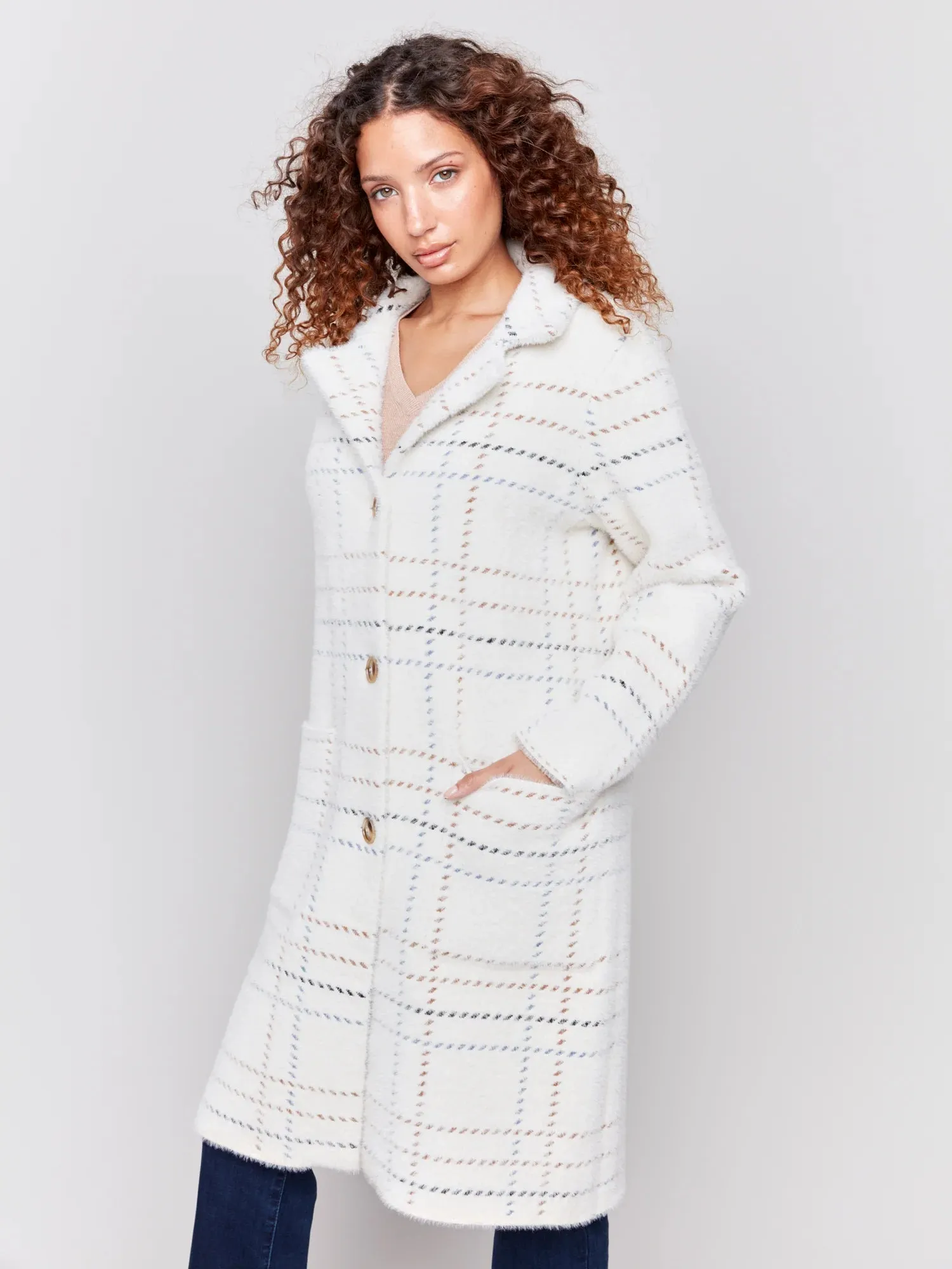 PLAID KNIT COATIGAN