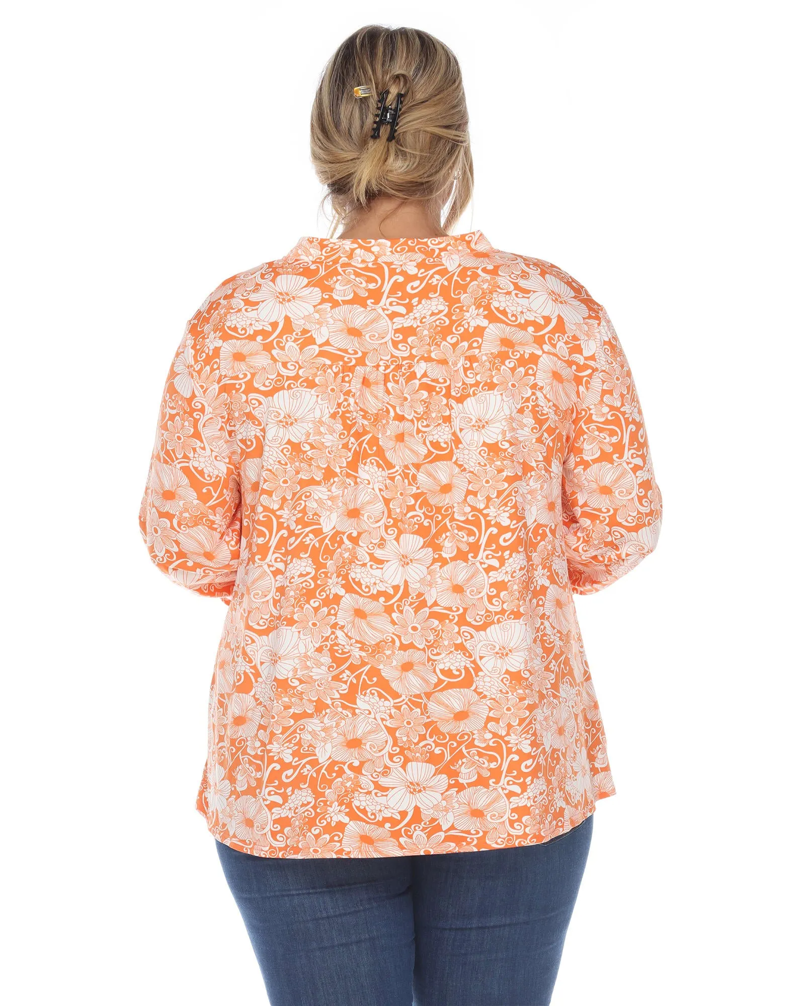 Pleated Long Sleeve Floral Print Blouse | Orange